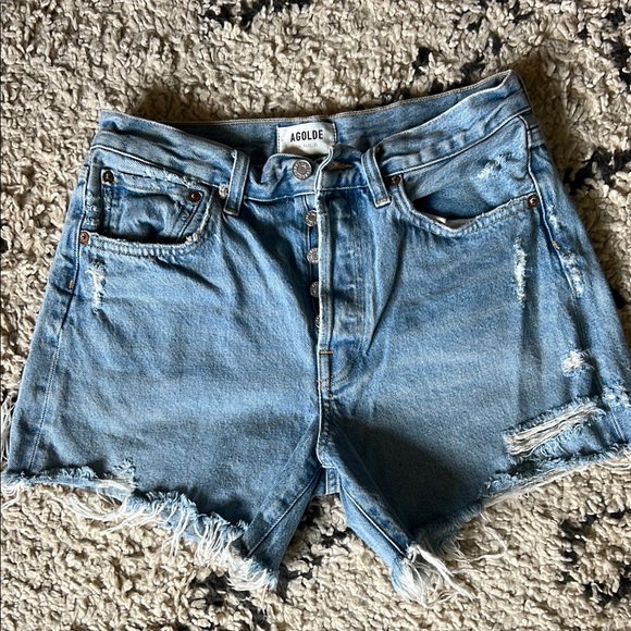 Agolde Distressed Light Blue Jean Shorts